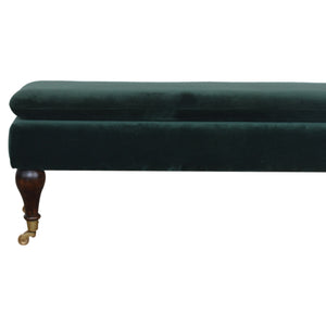 Emerald Velvet Castor Bench