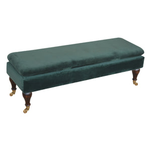 Green Velvet Bench with Castor Legs