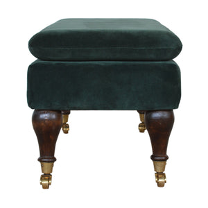 Green Velvet Bench with Castor Legs