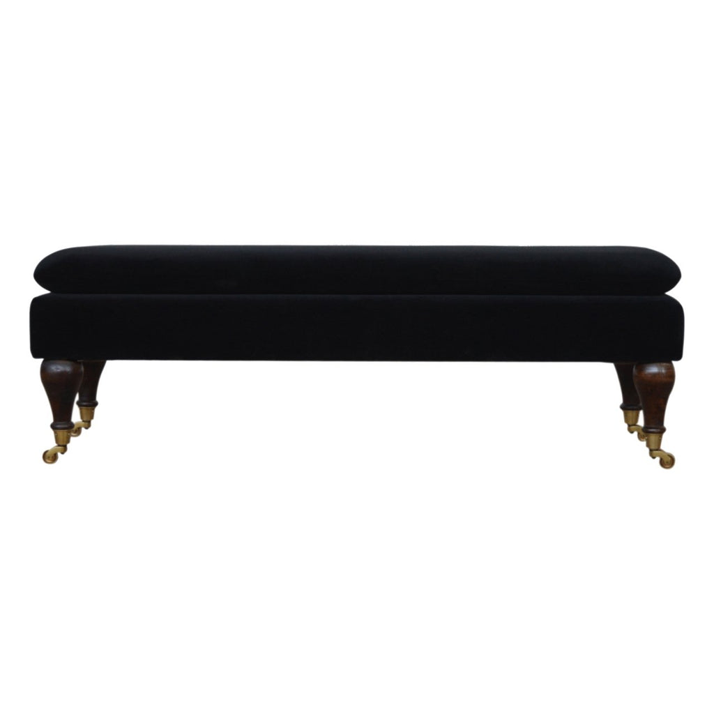 Black Velvet Bench with Castor Legs