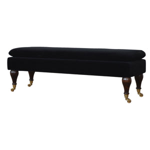 Black Velvet Bench with Castor Legs