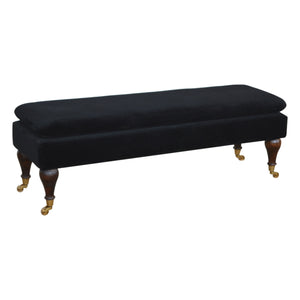 Black Velvet Bench with Castor Legs