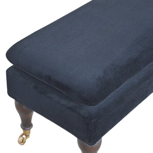 Black Velvet Bench with Castor Legs