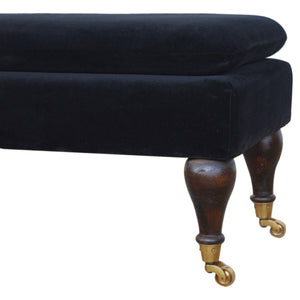 Black Velvet Bench with Castor Legs