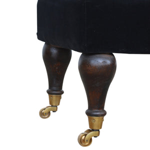 Black Velvet Bench with Castor Legs