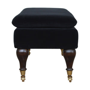 Black Velvet Bench with Castor Legs