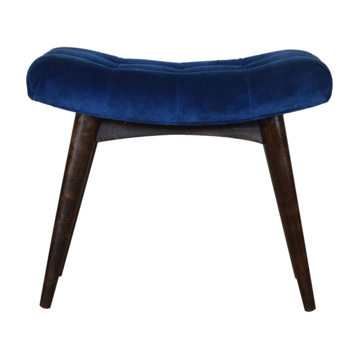 Royal Blue Cotton Velvet Curved Bench