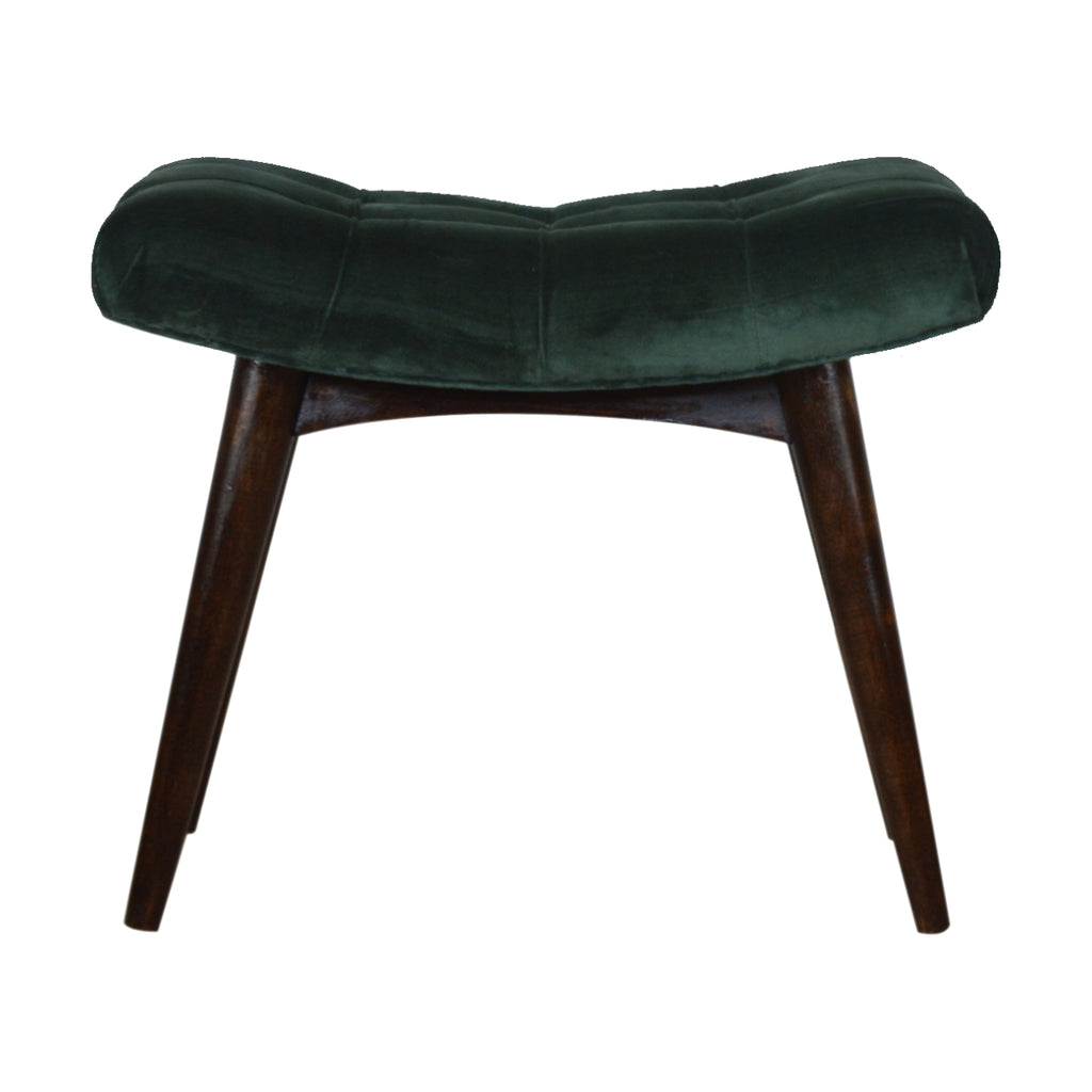 Emerald Cotton Velvet Curved Bench