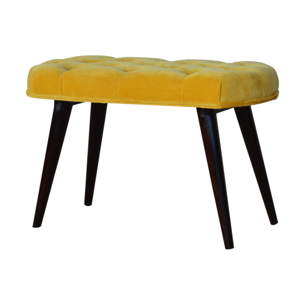 Mustard Cotton Velvet Deep Button Bench