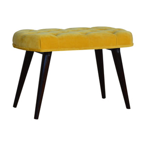 Mustard Cotton Velvet Deep Button Bench