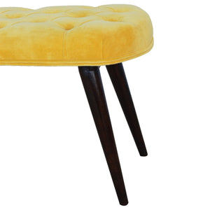 Mustard Cotton Velvet Deep Button Bench