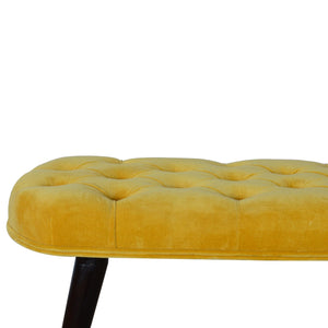 Mustard Cotton Velvet Deep Button Bench