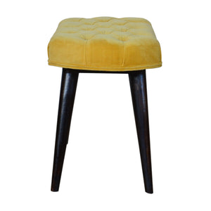 Mustard Cotton Velvet Deep Button Bench