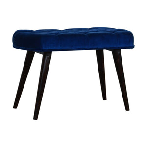 Royal Blue Cotton Velvet Deep Button Bench