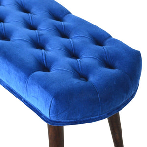 Royal Blue Cotton Velvet Deep Button Bench