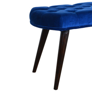 Royal Blue Cotton Velvet Deep Button Bench