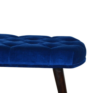 Royal Blue Cotton Velvet Deep Button Bench