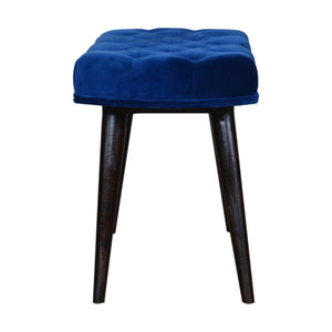 Royal Blue Cotton Velvet Deep Button Bench