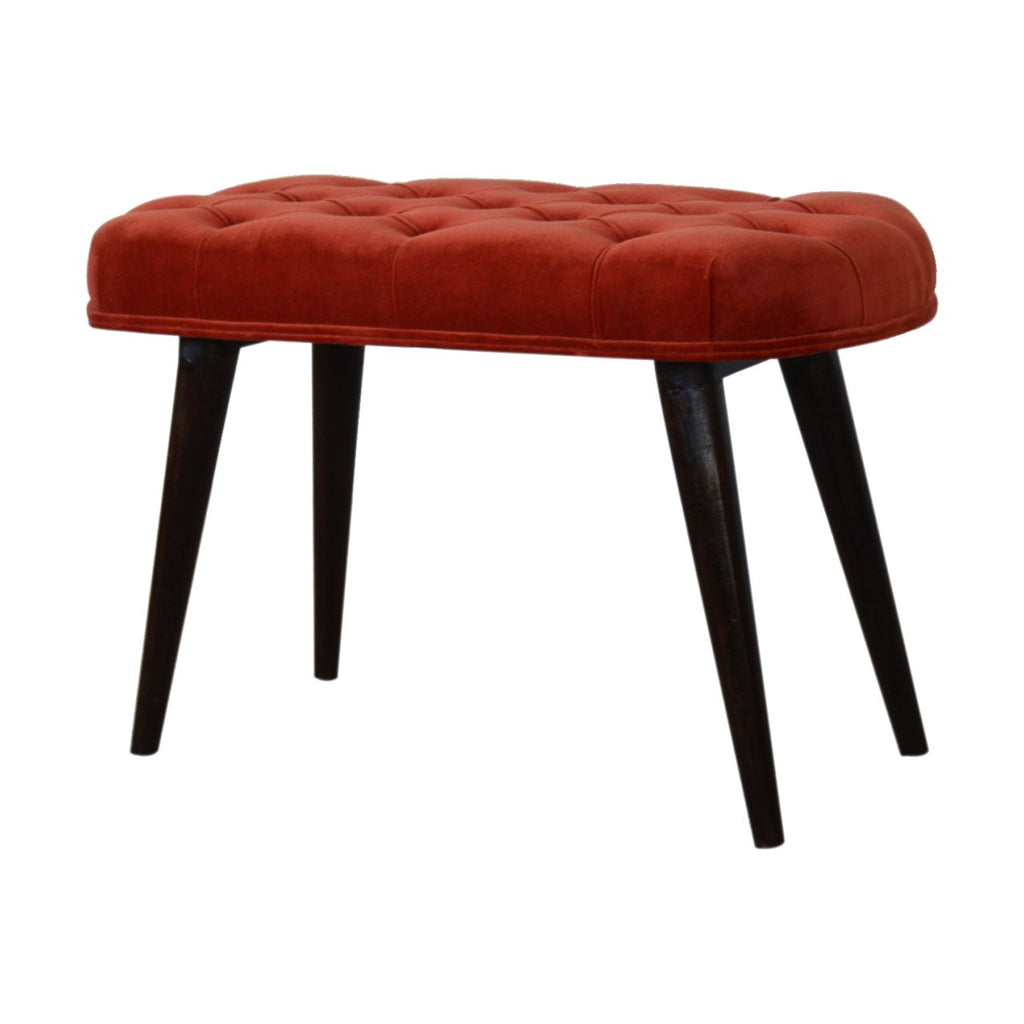 Brick Red Cotton Velvet Deep Button Bench