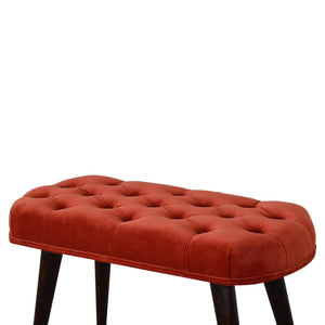 Brick Red Cotton Velvet Deep Button Bench