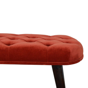 Brick Red Cotton Velvet Deep Button Bench