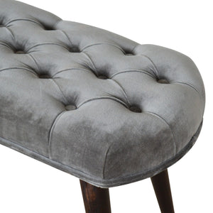 Grey Cotton Velvet Deep Button Bench