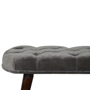 Grey Cotton Velvet Deep Button Bench