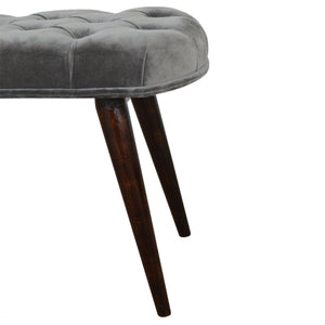 Grey Cotton Velvet Deep Button Bench