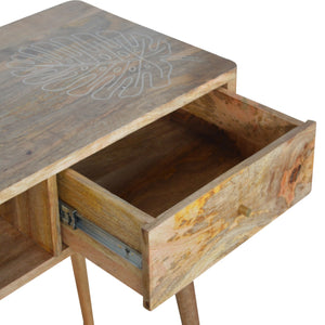 Leaf Embossed Resin Solid Wood Writing Desk