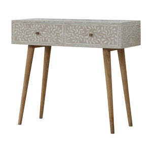 Light Taupe Floral Bone Inlay Console Table