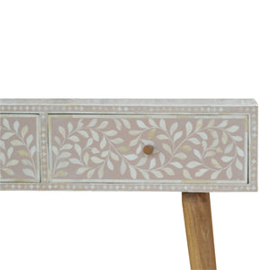 Light Taupe Floral Bone Inlay Console Table