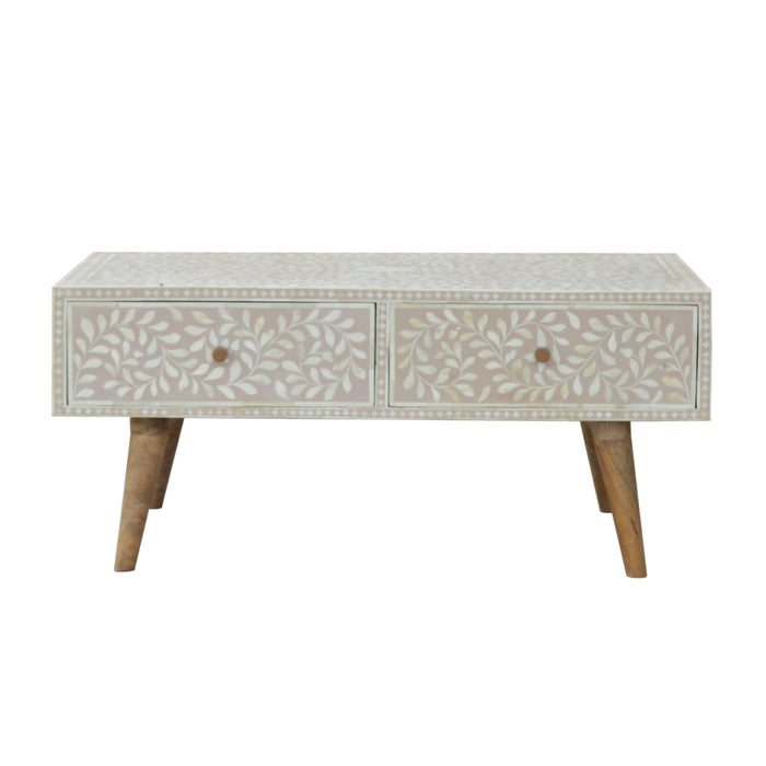 Light Taupe Floral Bone Inlay Coffee Table