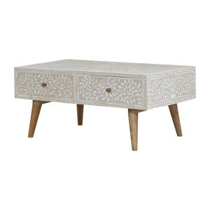 Light Taupe Floral Bone Inlay Coffee Table