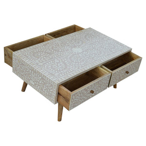 Light Taupe Floral Bone Inlay Coffee Table