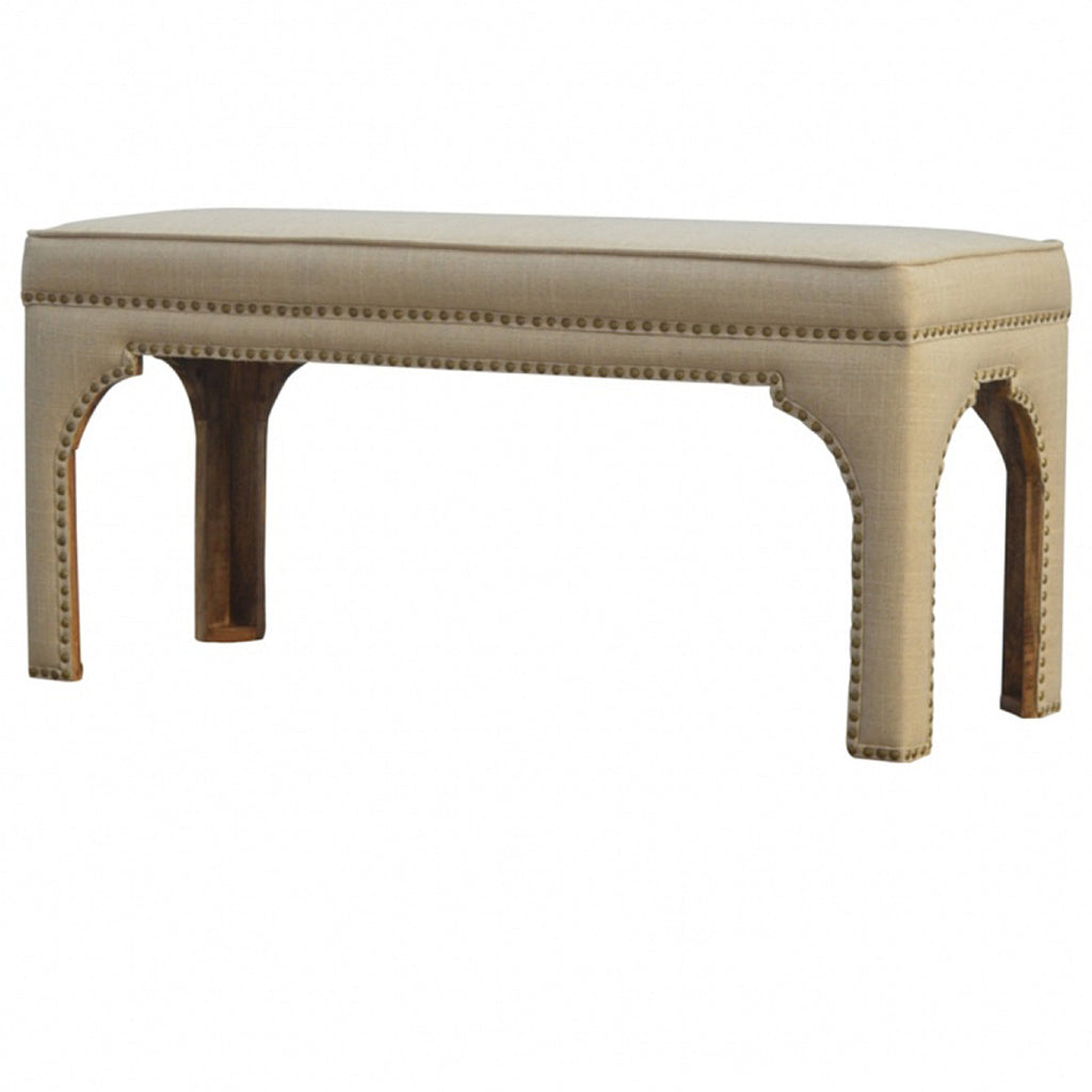 Mango Wood  Occasional Bench Upholstered in Mud Linen