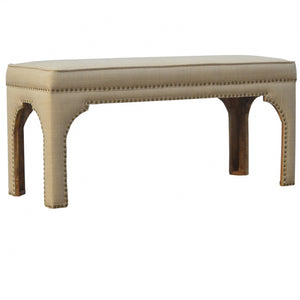 Mango Wood  Occasional Bench Upholstered in Mud Linen