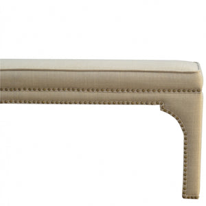 Mango Wood  Occasional Bench Upholstered in Mud Linen