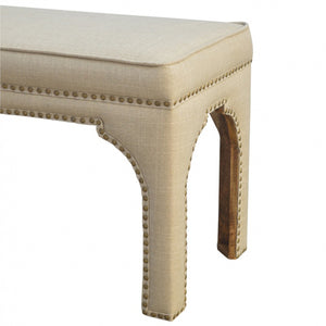 Mango Wood  Occasional Bench Upholstered in Mud Linen