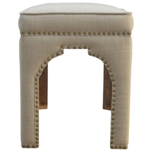 Mango Wood  Occasional Bench Upholstered in Mud Linen