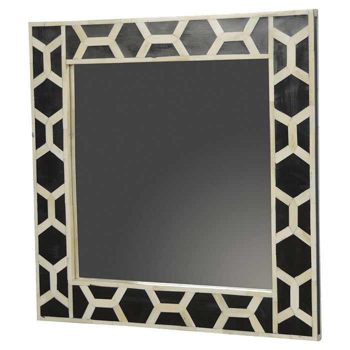 Square Mirror Frame with Bone Inlay Pattern