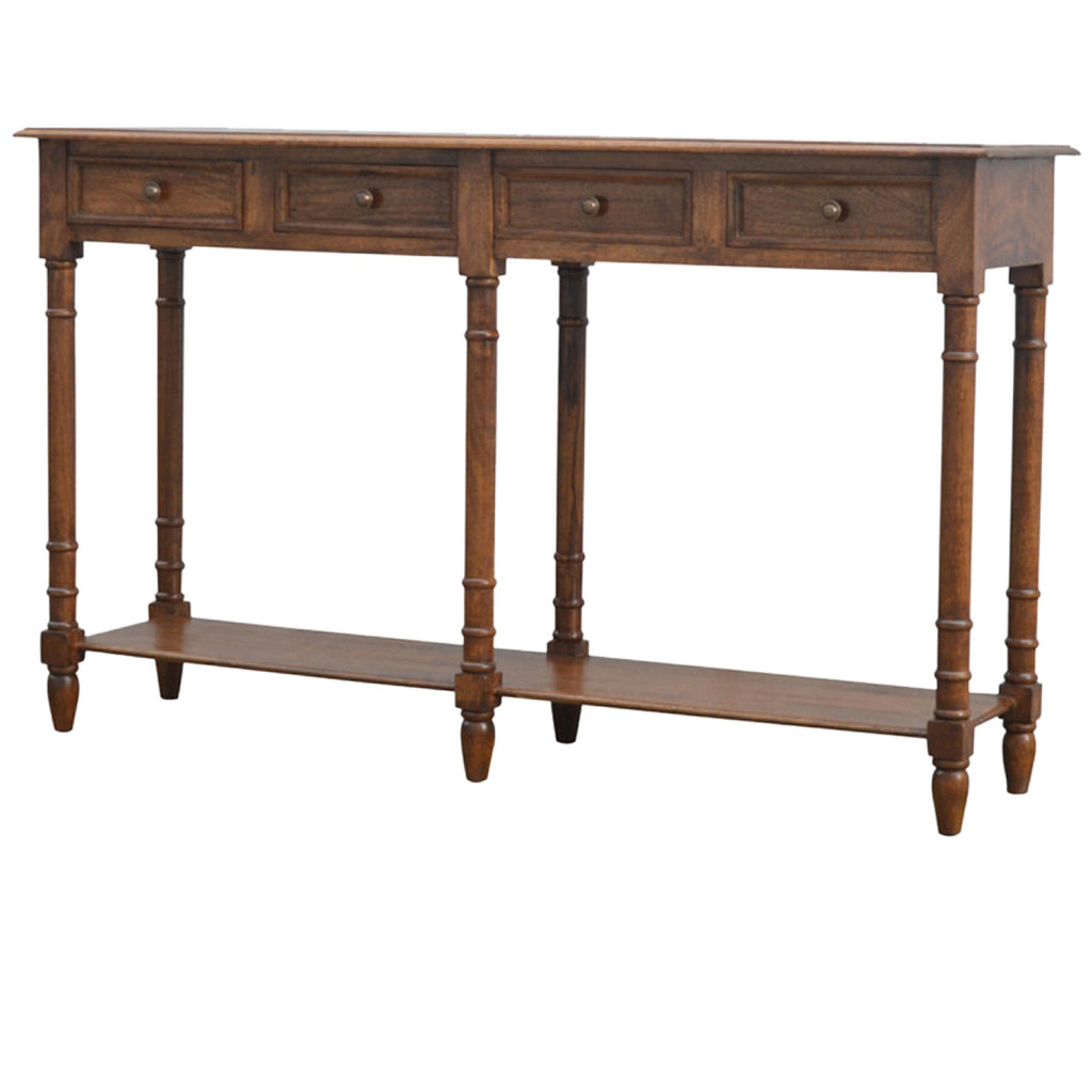 Mango Wood 4 Drawer Hallway Console Table with Turned Feet