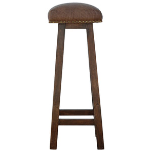 Buffalo Leather Bar Stool with Brass Studs