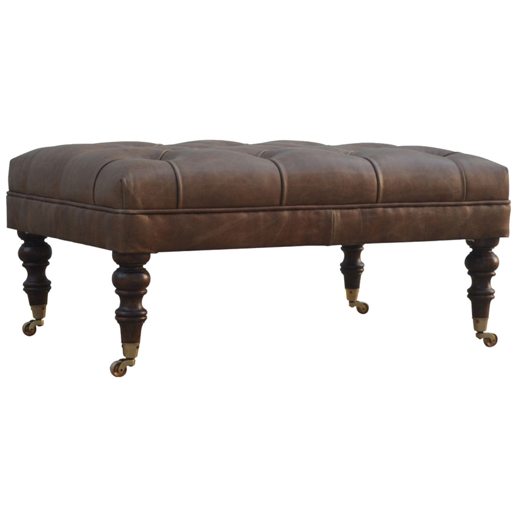 Buffalo Leather Ottoman with Castor Legs