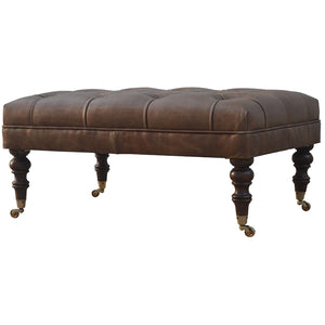 Buffalo Leather Ottoman with Castor Legs