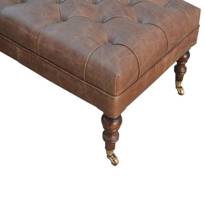 Buffalo Leather Ottoman with Castor Legs