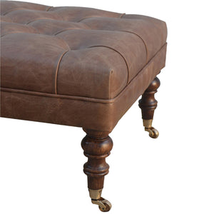 Buffalo Leather Ottoman with Castor Legs