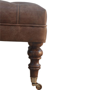 Buffalo Leather Ottoman with Castor Legs