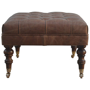 Buffalo Leather Ottoman with Castor Legs