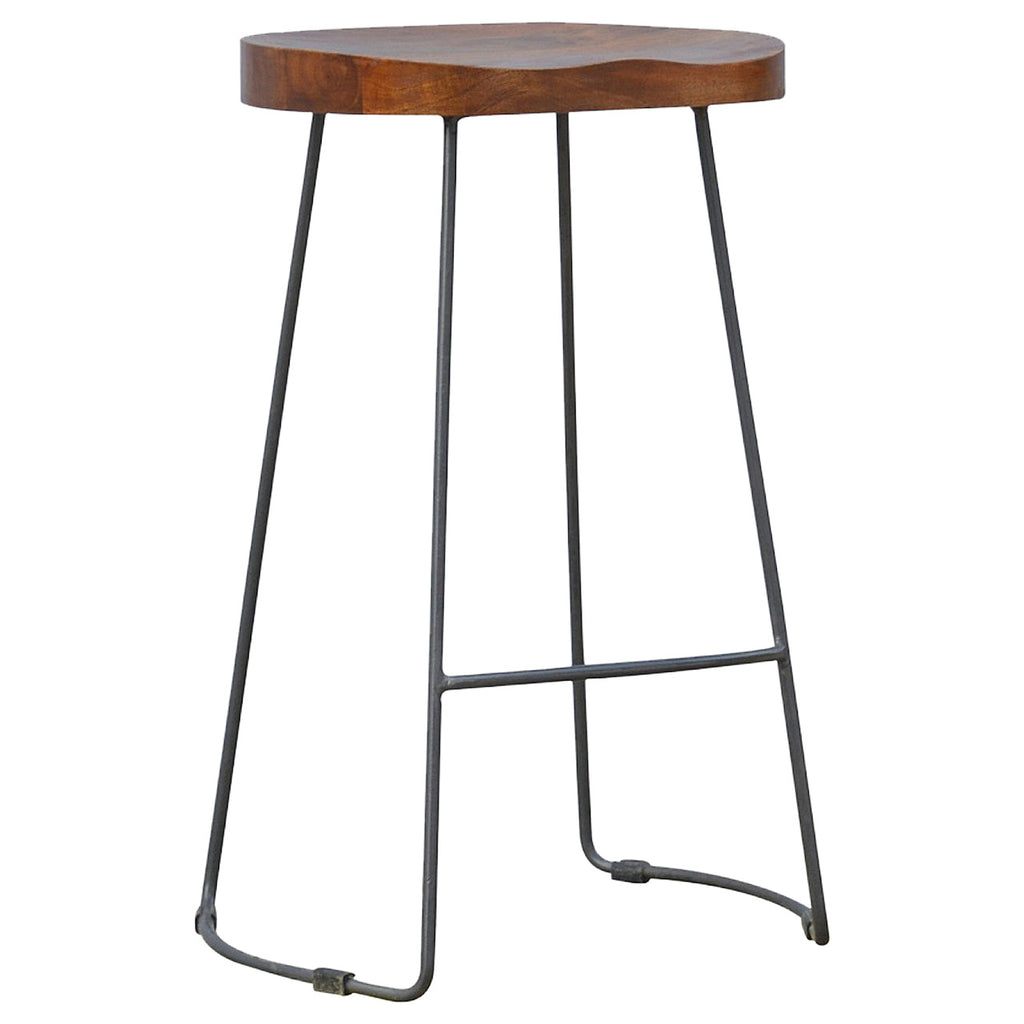 Industrial Bar Stool with Chunky Wood Seat