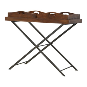 Industrial Butler Tray with Metal Cross Legs and 2 Wooden Trays